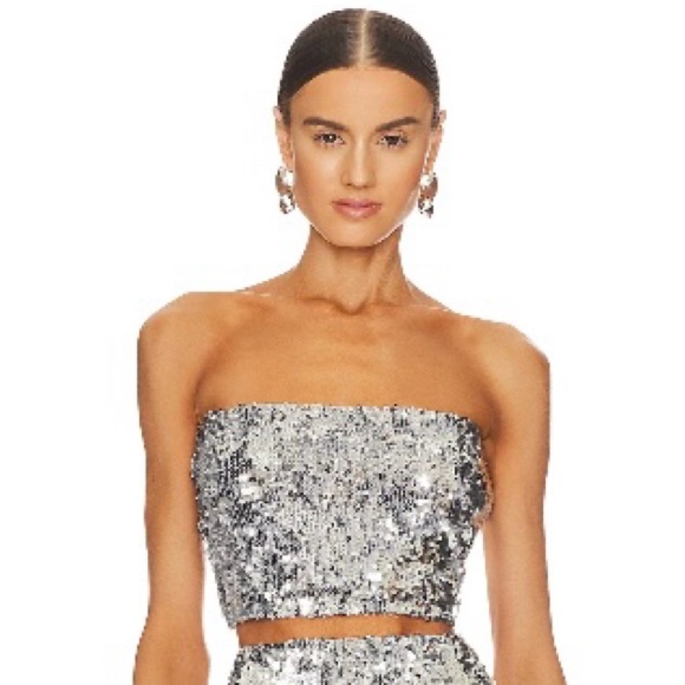 Sprwmn Silver Sequined Tube Top